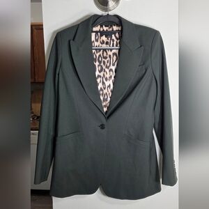 Worth Dark Green Blazer with Leopard Satin Lining